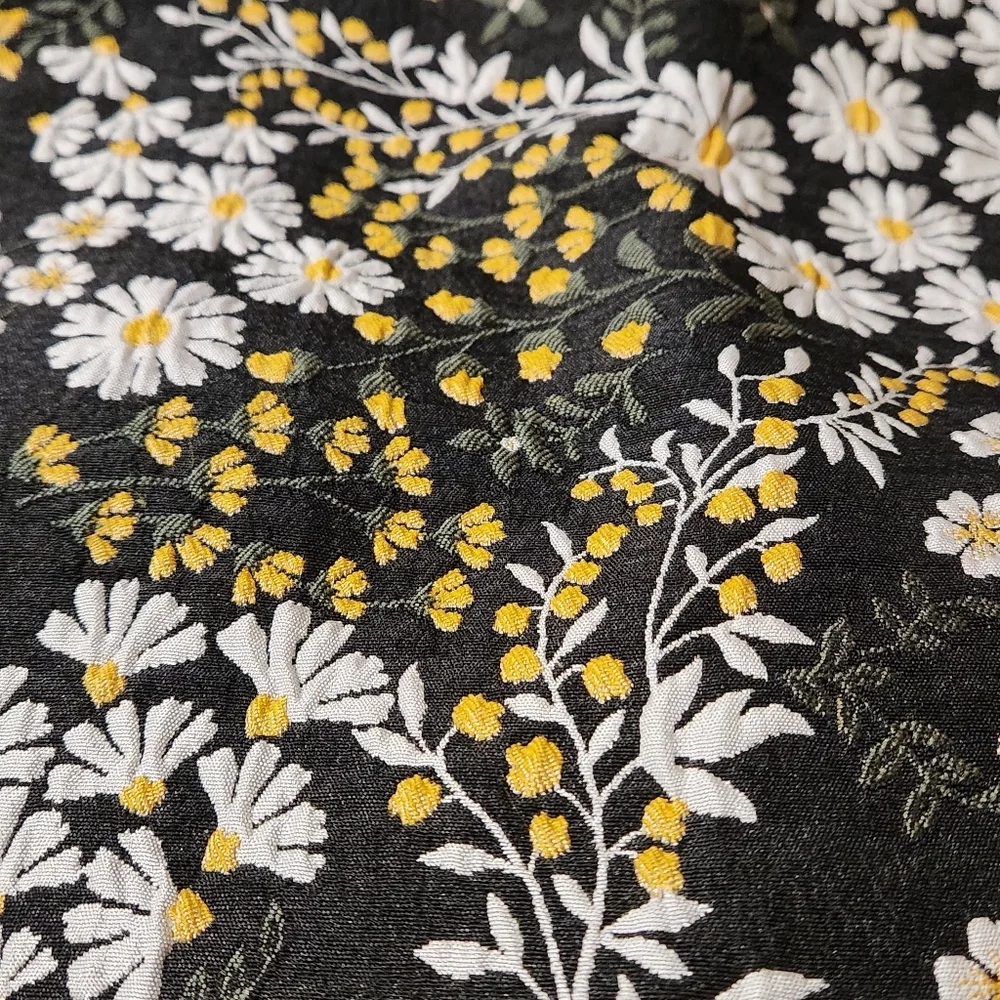Loft Floral Jacquard Mini Skirt  Womens Sz 2P Tapestry Black Yellow Daisys Lined